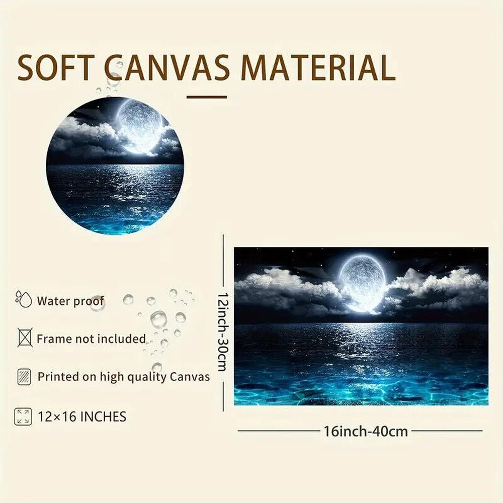 Beautiful Moonlit Ocean Canvas Art Print 12" x 18" NEW! Home & Garden:Home Décor:Posters & Prints Style Your Walls